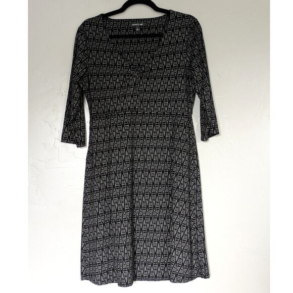 Toad & Co Dress Womens Large Black White Geometric Pattern Stretch Fit & Flare - Picture 1 of 9